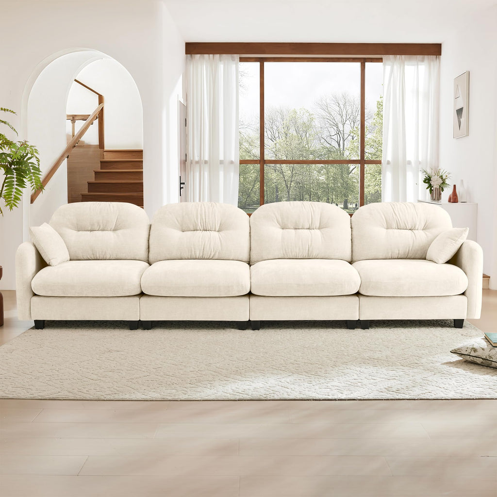 107" Modular Sectional Sofa, Comfy U Shaped Cloud Couch with Ottoman, Chenille Sofa Sleeper Deep Seat Sofas with Throw Pillows for Apartment-Camel
