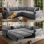 118" L-Shaped Sectional Sleeper Sofa Bed with Pull Out Couch, Dark Grey