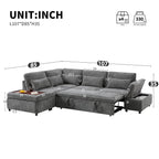 107'' Sectional Sleeper Sofa Bed with Pull Out Couch, Chenille L-Shaped Sofa with Adjustable Armrest, USB&Type-C Charging, Storage Ottoman, Free Combination for Living Room/Apartment, Gray