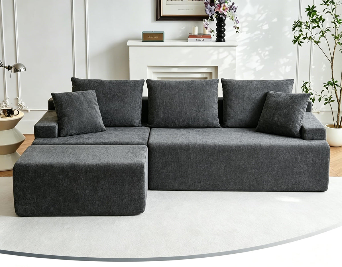 115.7" L Shaped Modular Sectional Sofa with Ottoman, Cloud Boneless Couch, Upholstered Sofa in a Box, Flexible Module Combination for Living Room, No Assembly, Grey