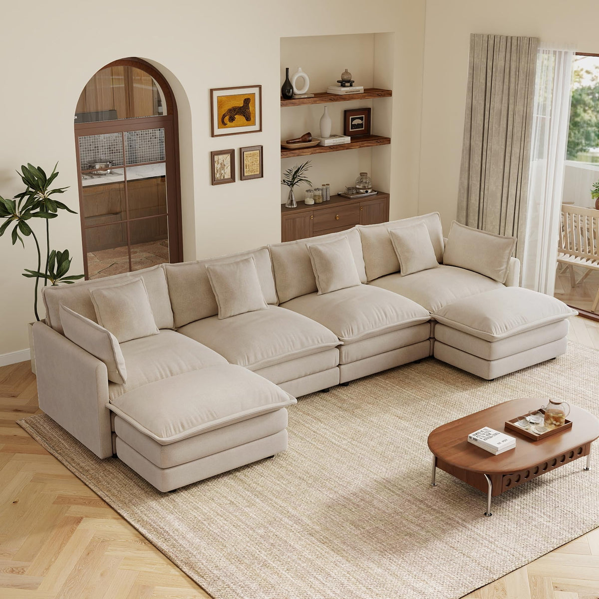 103.8" Modular Cloud Couch Chenille Sectional Sofa L Shaped Couch
