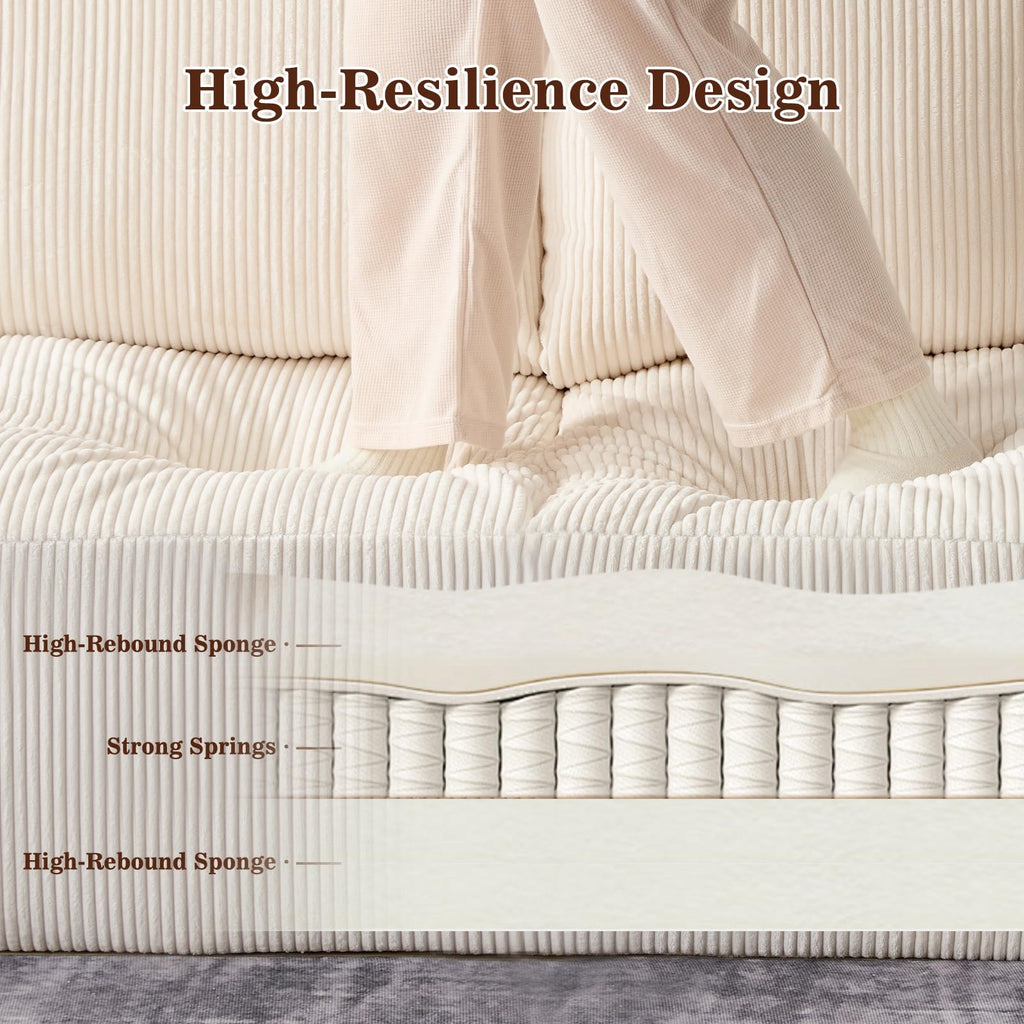 79" Modular Sectional Sofa, Cloud Couch Loveseat Memory Foam Boneless Couch with Chaise, Cozy Upholstered Corduroy Floor Couch, No Assembly Required Living Room Furniture for Apartment, Beige