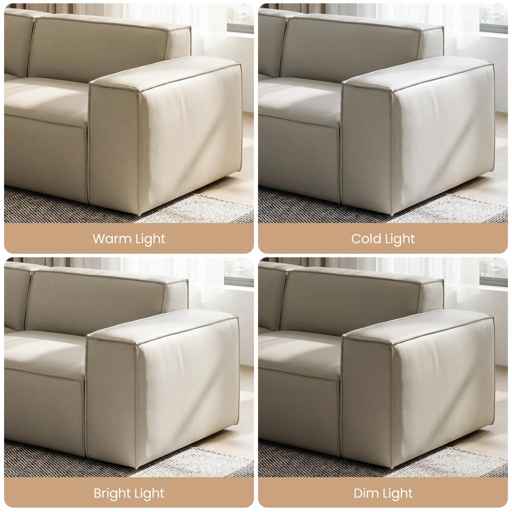 112.6" Modular Vegan Leather Sofa, Scratch-Resistant Deep Seat Couch with Solid Wood Frame, Modern 3-Seater Sectional Sofa for Living Room, Pet-Friendly Upholstered Sofa, Gray