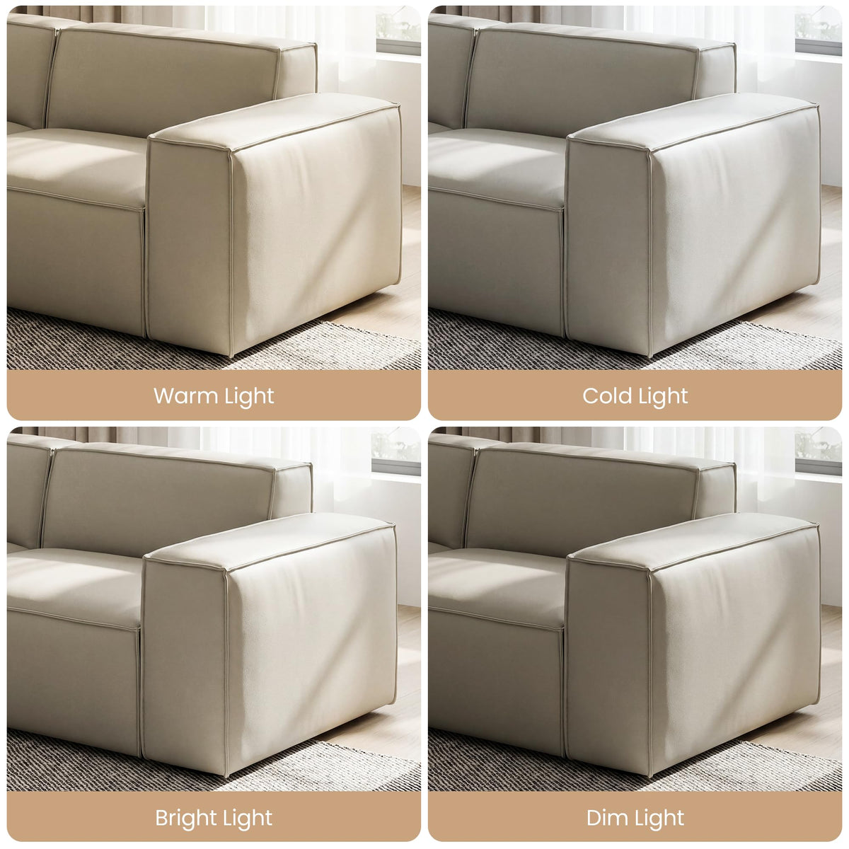 112.6" Modular Vegan Leather Sofa, Scratch-Resistant Deep Seat Couch with Solid Wood Frame, Modern 3-Seater Sectional Sofa for Living Room, Pet-Friendly Upholstered Sofa, Gray