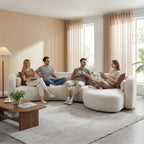 132 Inch Beige Curved Boucle L-Shaped Sectional Sofa, Right-Hand Facing