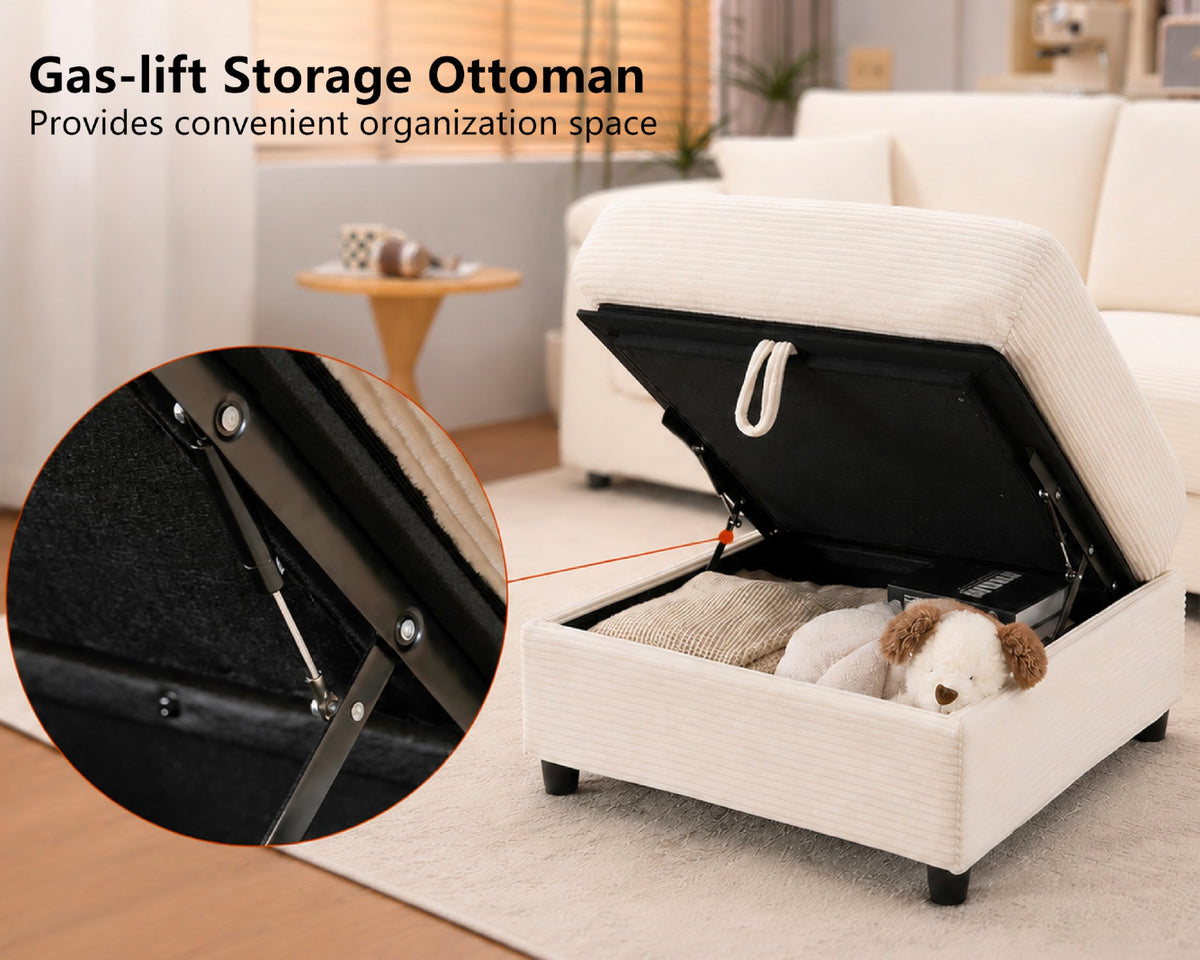 116" Oversized Modular Sectional Sofa with Gas-lift Storage Ottoman L-shape
