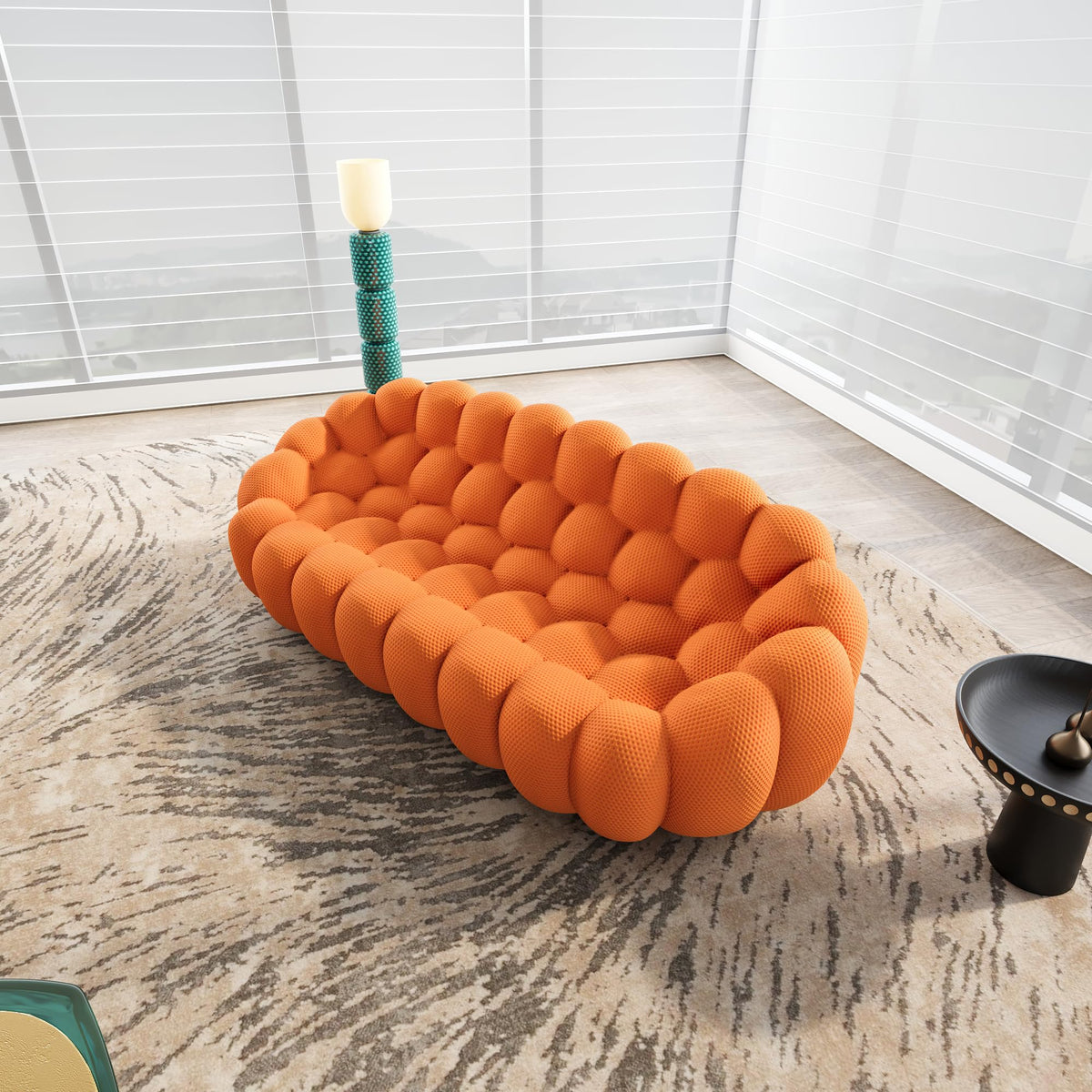WJShome 98.43''Bubble Couch Large Seating,3D Honeycomb Shape Curved Couches,Deep Seat Floor Sofas Chair Lounge for Office,Apartment,No-Assembly,Orange
