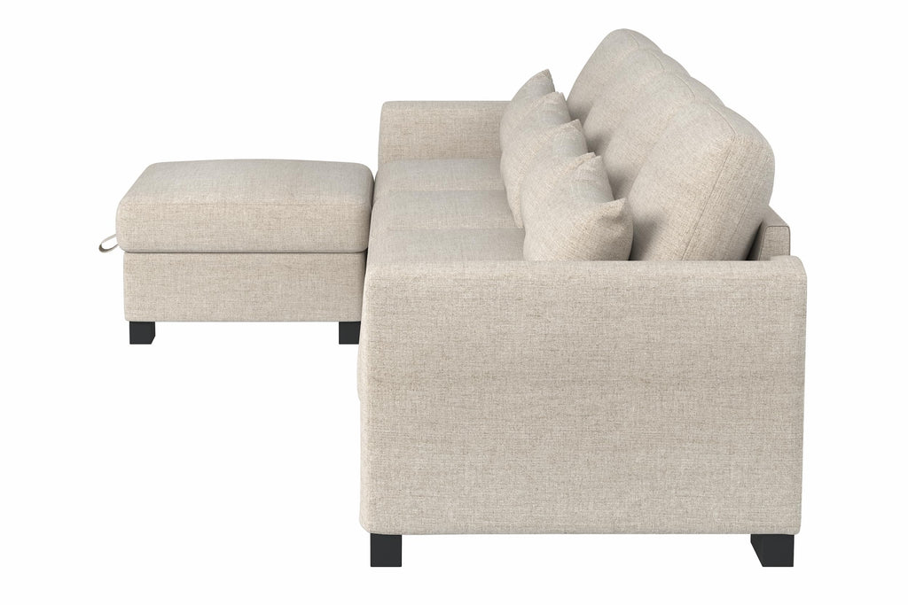 130" Beige Modular L Shaped Sofa with Storage Ottoman Spring Pack Cushion, Solid Wood Frame, Combination Design PU889