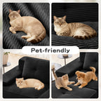 Tidyard 15? Modern L-Shaped Modular Sectional Sofa for Living Room, Corduroy Fabric 4-Seater Couch with Deep Seat, Movable Ottoman, Tufted Design, No Assembly, Anti-Slip Base, Black