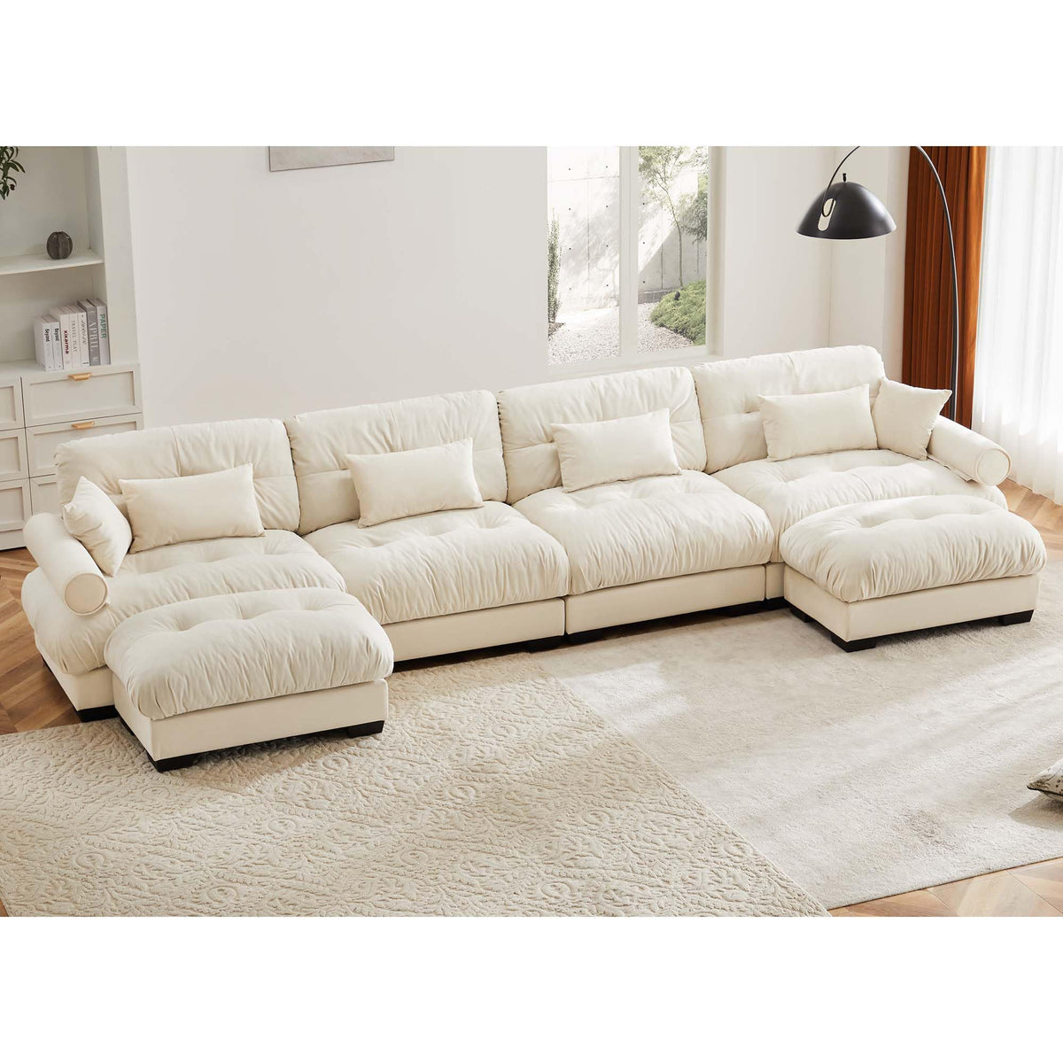 130" Modular Sectional Sofa,Velvet Upholstered Couches for Living Room,3 Seater Green Sofa Couch with Movable Ottoman,Big Comfy Loveseat Sofa with Deep Seats for Living Room,Apartment,Bedroom