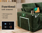 Vipbear 111" Sofa Bed, 7 Seat Modular Sectional Sleeper Sofa with Pull Out Bed, Chenille L Shaped Couch with Storage Ottoman|Cup Holders|Side Table|LED Light|USB Ports, Easy Assembly, Green
