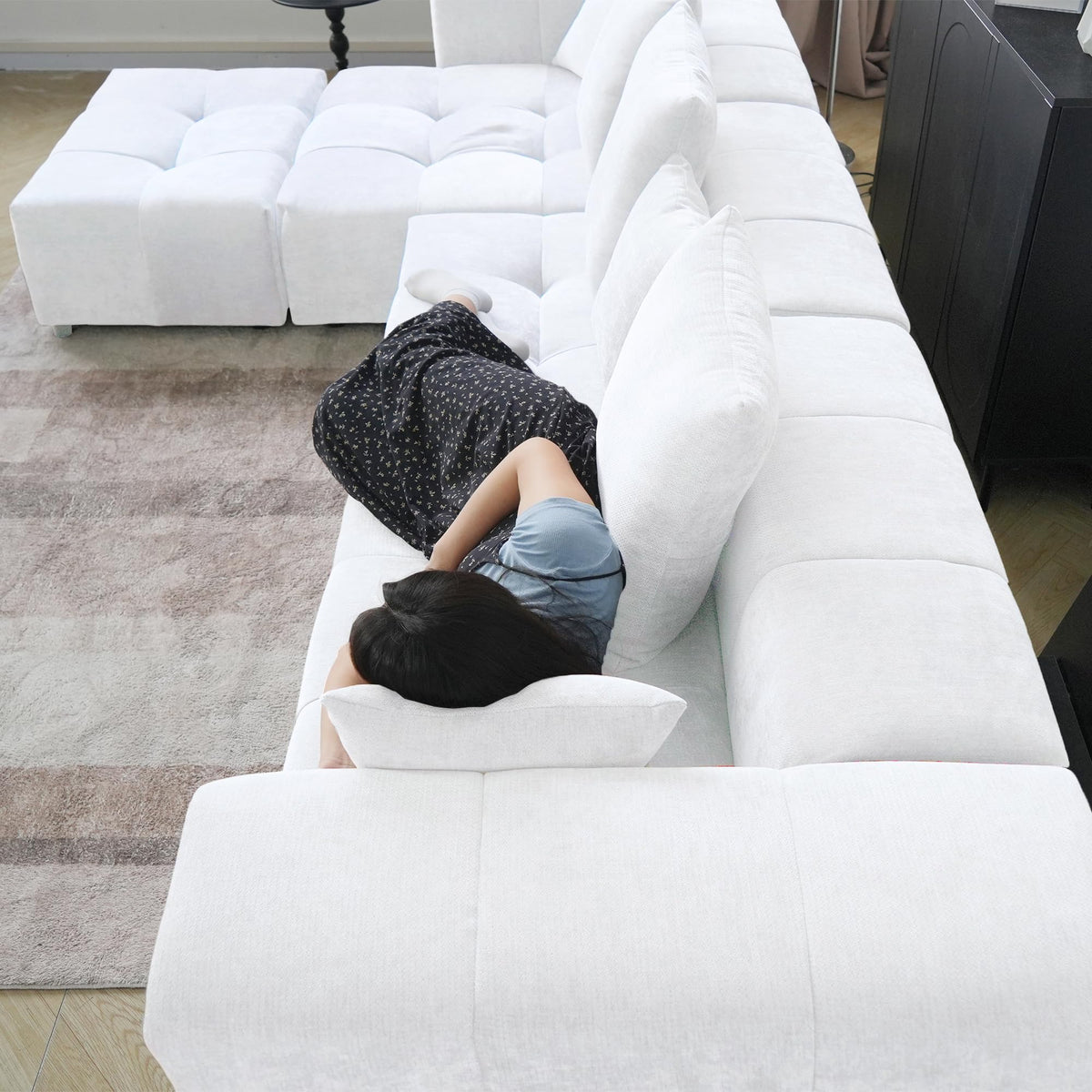 WJShome Oversized Sectional Couches for Living Room,183" V Shaped Couch, 6-Seater Cloud Modular Sectional Sofa, Linen Deep Seat Cloud Couches for Living Room,White