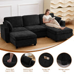 URRED 106" Modular Sectional Sofa with Storage, Convertible U Shaped Couch with Movable Ottoman, 5 Seat Modern Chenille Sectional Sofa for Living Room (Black, 106'')