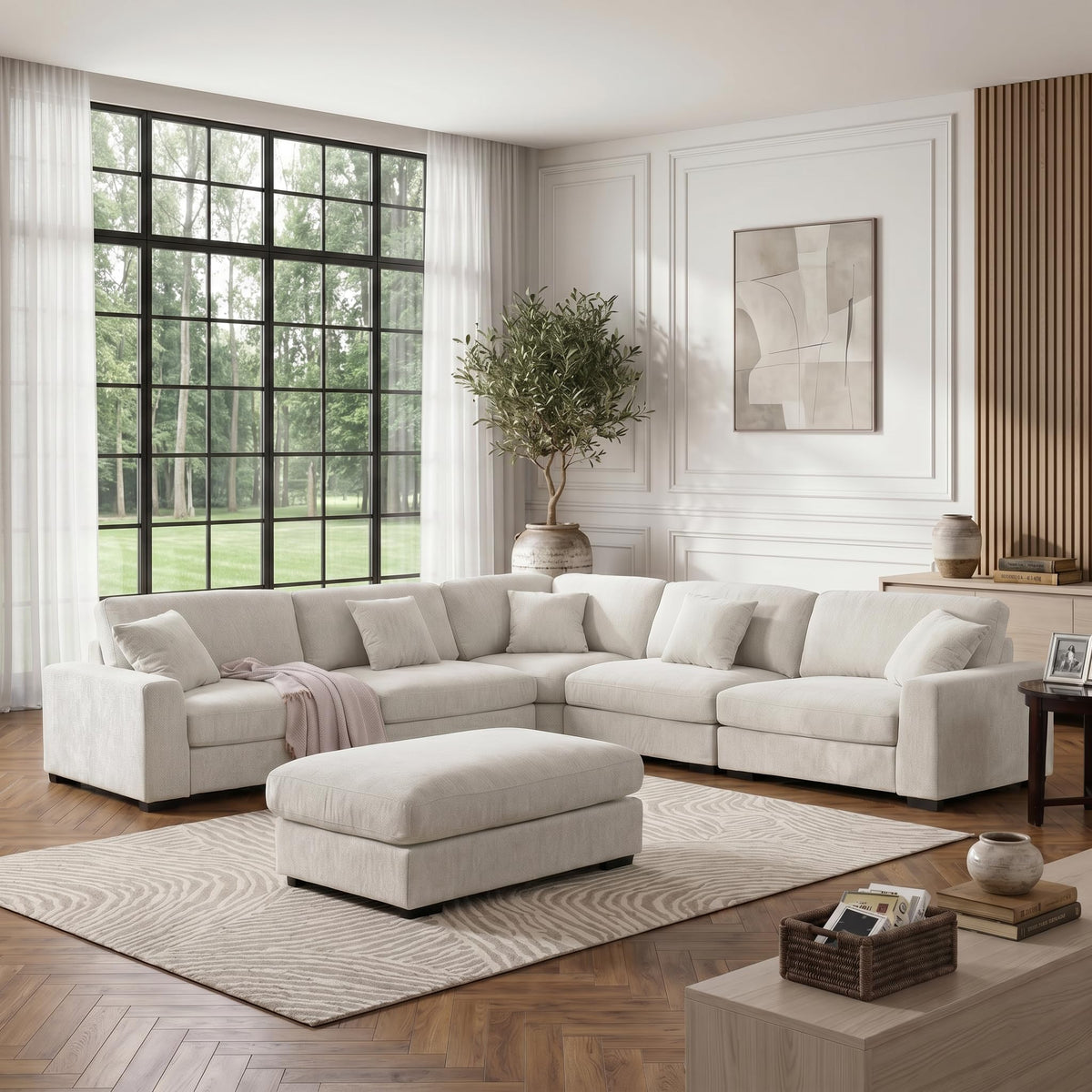 130 Inch Sectional Couch Modular Sofa with Ottoman Cloud Like Comfort 3 Seater Oversized Cloud Couch with Extra Large Chaise Chenille Fabric L Shaped Home Sofa for Living Room,Apartment(Gray)