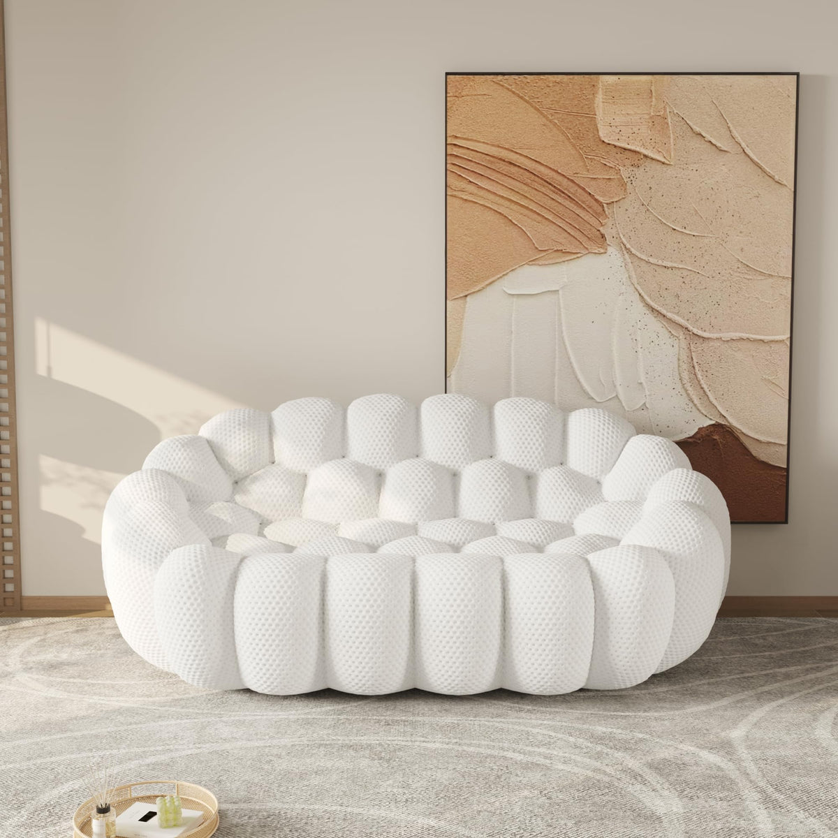 WJShome Modern Bubble Sofa Couch, 79.53" Curved Sofas for Living Room, Boneless Large Bean Bag Chair,Deep Seat Floor Sofas Chair Lounge 3 Seater for Home,Orange