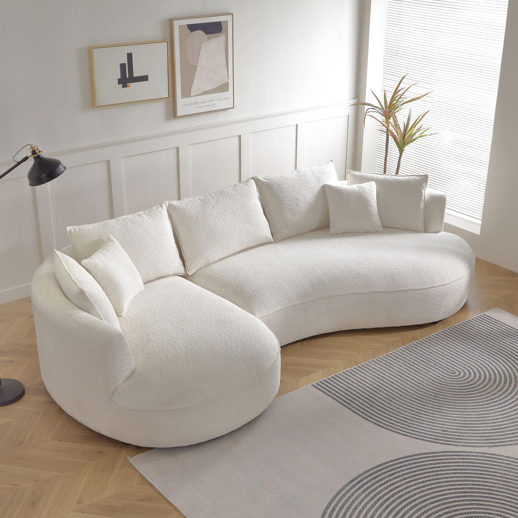 124.8" Beige Curved Boucle Sectional Sofa, 5 Seat Left Facing Chaise