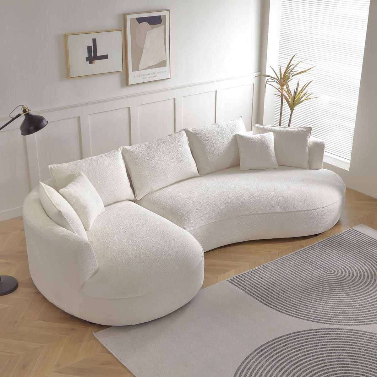 125-Inch Beige Boucle Sectional Sofa, 5 Seats, Left-Facing Chaise