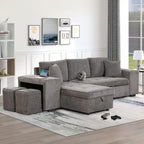 104.5 inch Reversible Sleeper Sectional Sofa with Pull Out Bed , Convertible L Shaped Sectional Couch with Storage Chaise and 2 Stools , Tufted Upholstered Pullout Sofa Bed for Living Room Apartment