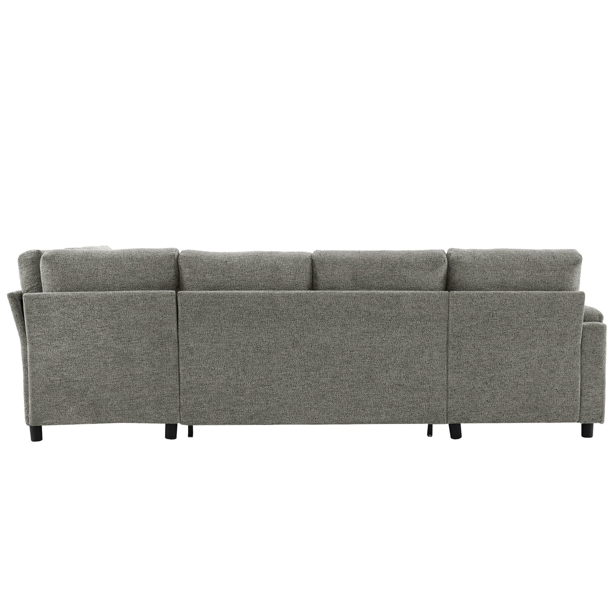 109.9" U-Shaped Sectional Sofa Bed Light Grey, Convertible Sofa with Storage Chaise, Built-in Cup Holders & Charging Ports, Chenille Fabric Living Room Furniture