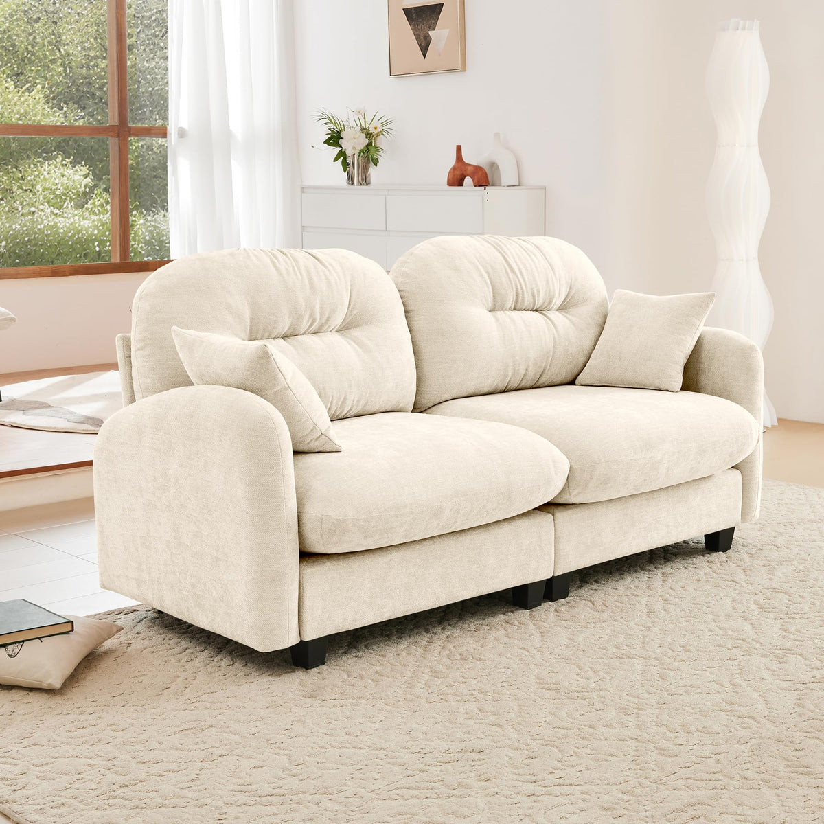 107" L Shaped Couch, Chenille Upholstered Modular Sectional Sofa, 3 Seater Deep Seat Sofa with Movable Ottoman, Modern Cloud Couch with Thick Seat Cushion, Sectional Couches for Living Room, Pink