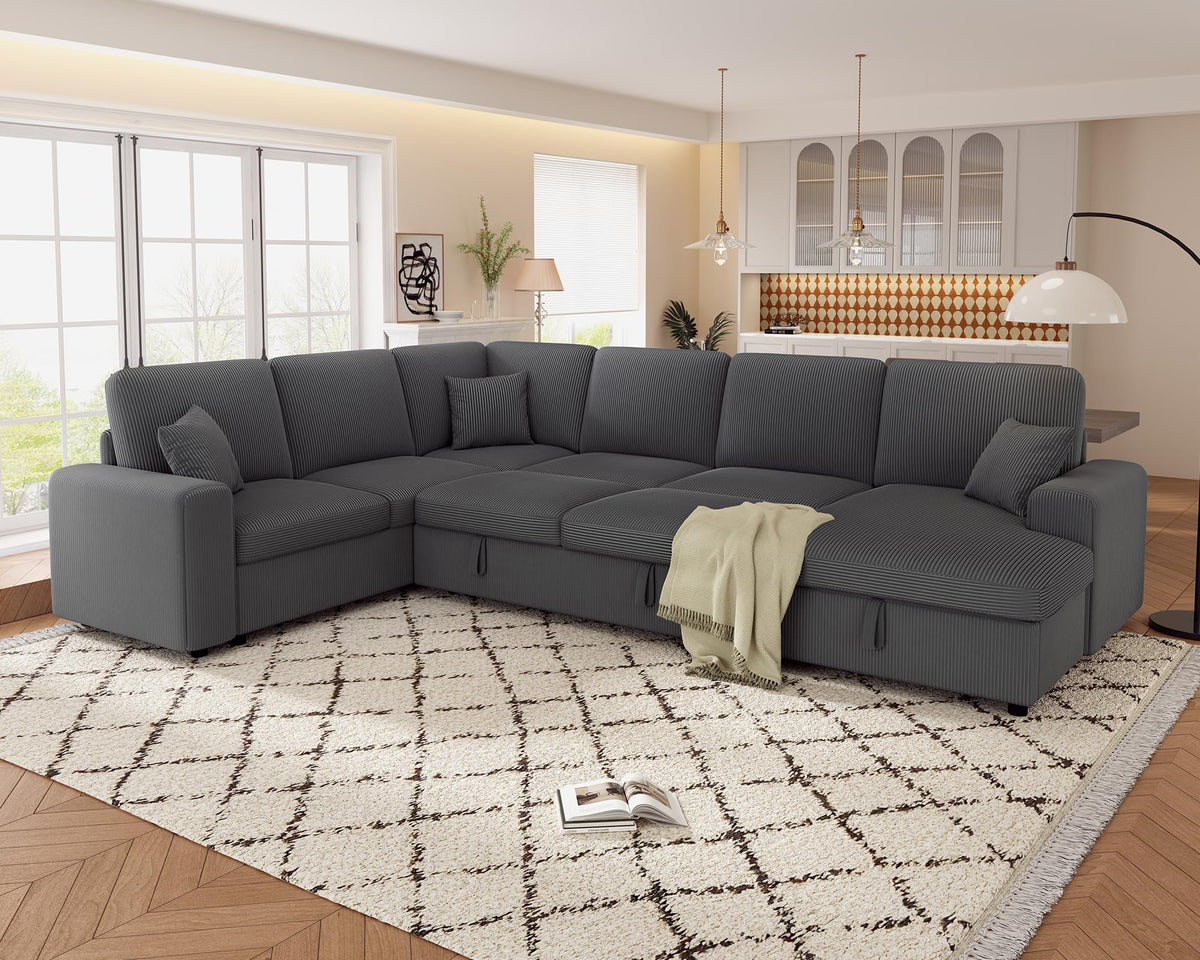 130" Sofa Bed, Sectional Sleeper Sofa, Pull Out Couch with Storage