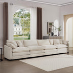 Upholstered 4 Seater Fabric Sofa with Comfortable Back Cushions, Seat Cushions and Pillows, Light Beige Corduroy Sofa, TM388