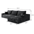 107" Cloud Sectional Couch with L Shape Chaise,Modular Sofa with Deep Seat, Upholstered Couches for Living Room Bedroom,No Assembly Required, Black(Plush Corduroy Fabric) IK741