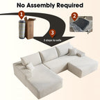 107" Plush Corduroy Deep Seat Chaise Lounge Indoo, Modern Boneless Compressed Floor Sectional Sofa with High-Resilience Foam, Free Combination Modular Cloud Sectional Sofa for Living Room, White