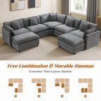 113" V-Shaped Cloud Couch, Modular Sectional for Living Room, Light Grey