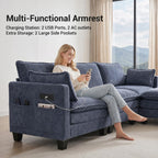 108" Modular Sectional Sofa Cloud Couch - U Shape Sofa with Charging Station Side Storage - Chenille Comfy Couches with Ottoman Movable for Living Room Bedroom Apartment Office, Blue