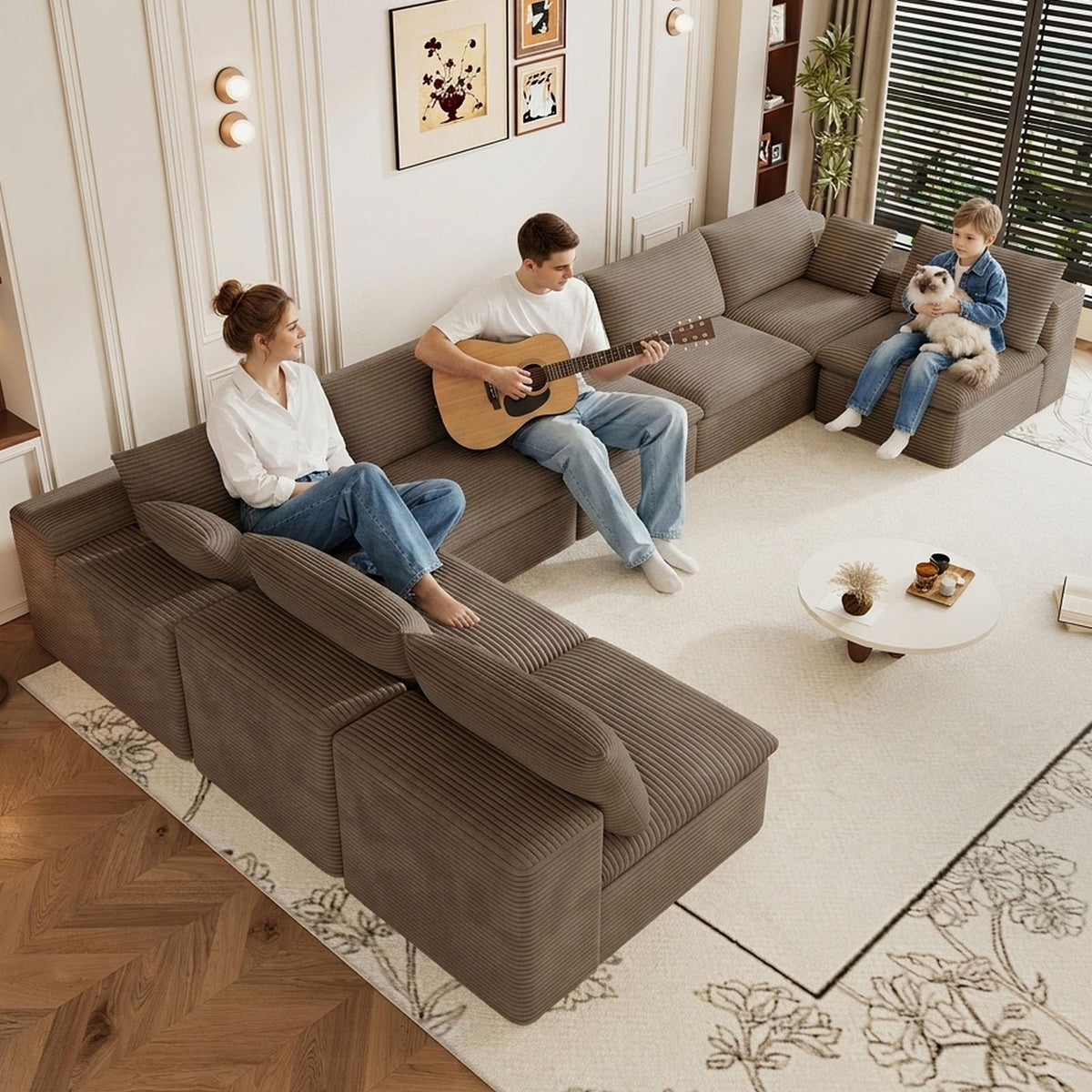 107" Cloud Couch Modular Sectional Couchs with Chaise Lounge, U-Shape Boneless Couches with Ottoman for Living Room, Corduroy Sofa with Deep Seat, No Assembly Required (Green, Left Facing Chaise)