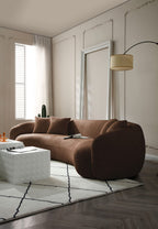 102'' Modern Minimalist Curved Lounge Sofa Oversized Teddy Velvet Fabric Upholstered 5-Seater Comfortable Half-Moon Sofa with 4 Cushions for Offices, Apartments and Living Rooms (Brown + Boucle)