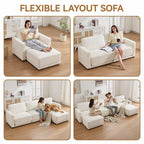 110.6" Modular Sectional Sofa with Ottoman, Upholstered L Shaped Sectional Couch with Thick Cushions, Oversized Chenille Comfy 4 Seater Sofas for Living Room, Easy Assembly, White