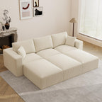 79" Modular Sectional Sofa, Cloud Couch Loveseat Memory Foam Boneless Couch with Chaise, Cozy Upholstered Corduroy Floor Couch, No Assembly Required Living Room Furniture for Apartment, Beige
