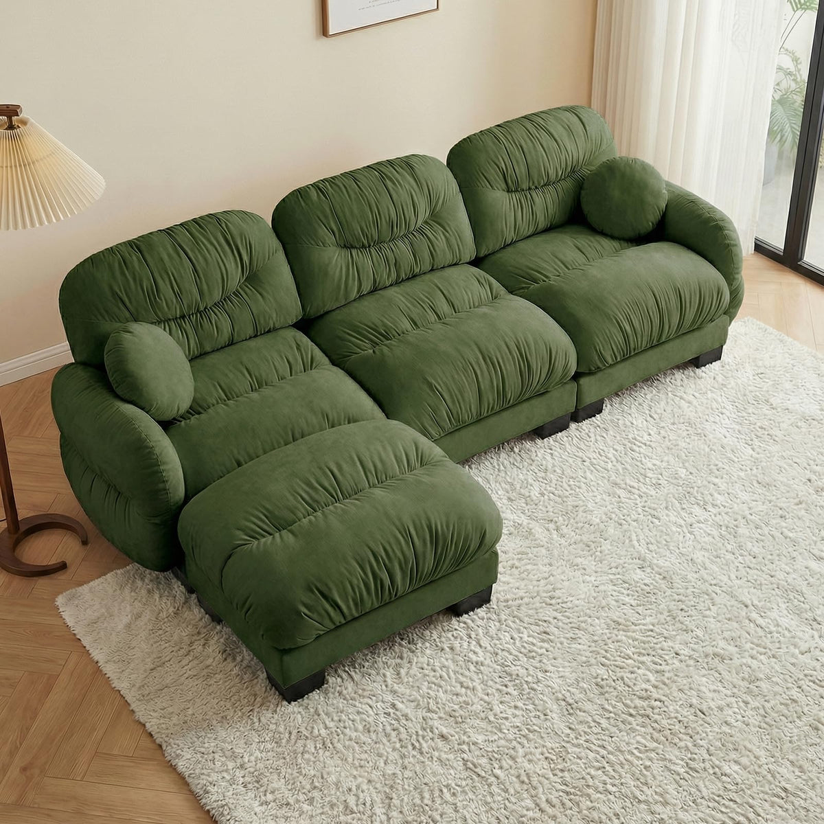 116" U Sectional Couches for Living Room, 3 Seater Modular Couch with 2 Ottoman, Cloud Sofa with Soft Chenille Fabric, High-Density Foam Cushion, Living Room Furniture, Beige
