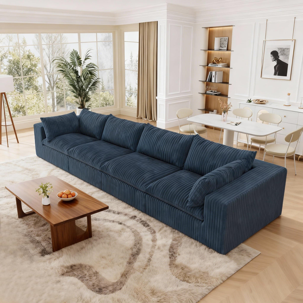 118.2" L‑Shape Modular Cloud Sectional Sofa, 3‑Seater Couch with Ottoman