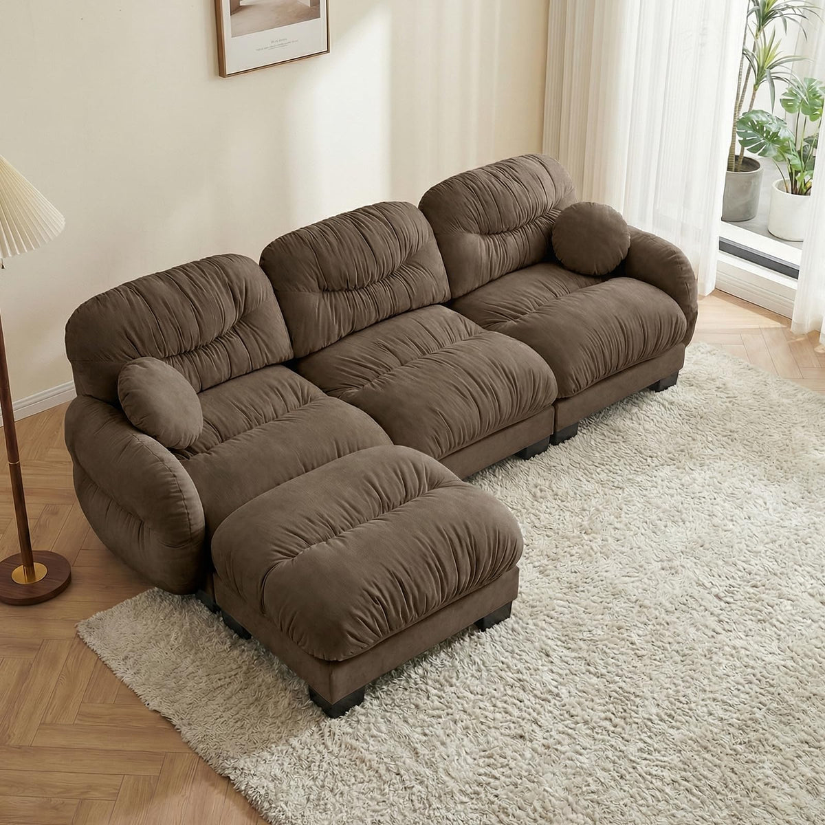 116" U Sectional Couches for Living Room, 3 Seater Modular Couch with 2 Ottoman, Cloud Sofa with Soft Chenille Fabric, High-Density Foam Cushion, Living Room Furniture, Beige