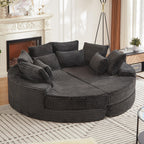 78'' Oversized Round Sleeper Sofa Bed, Convertible Circle Chaise Lounge Chair Indoor, Modern Fluffy Plush Corduroy Cloud Boneless Couch, Assembly Free, Comfy Bean Bag for Living Room, Black
