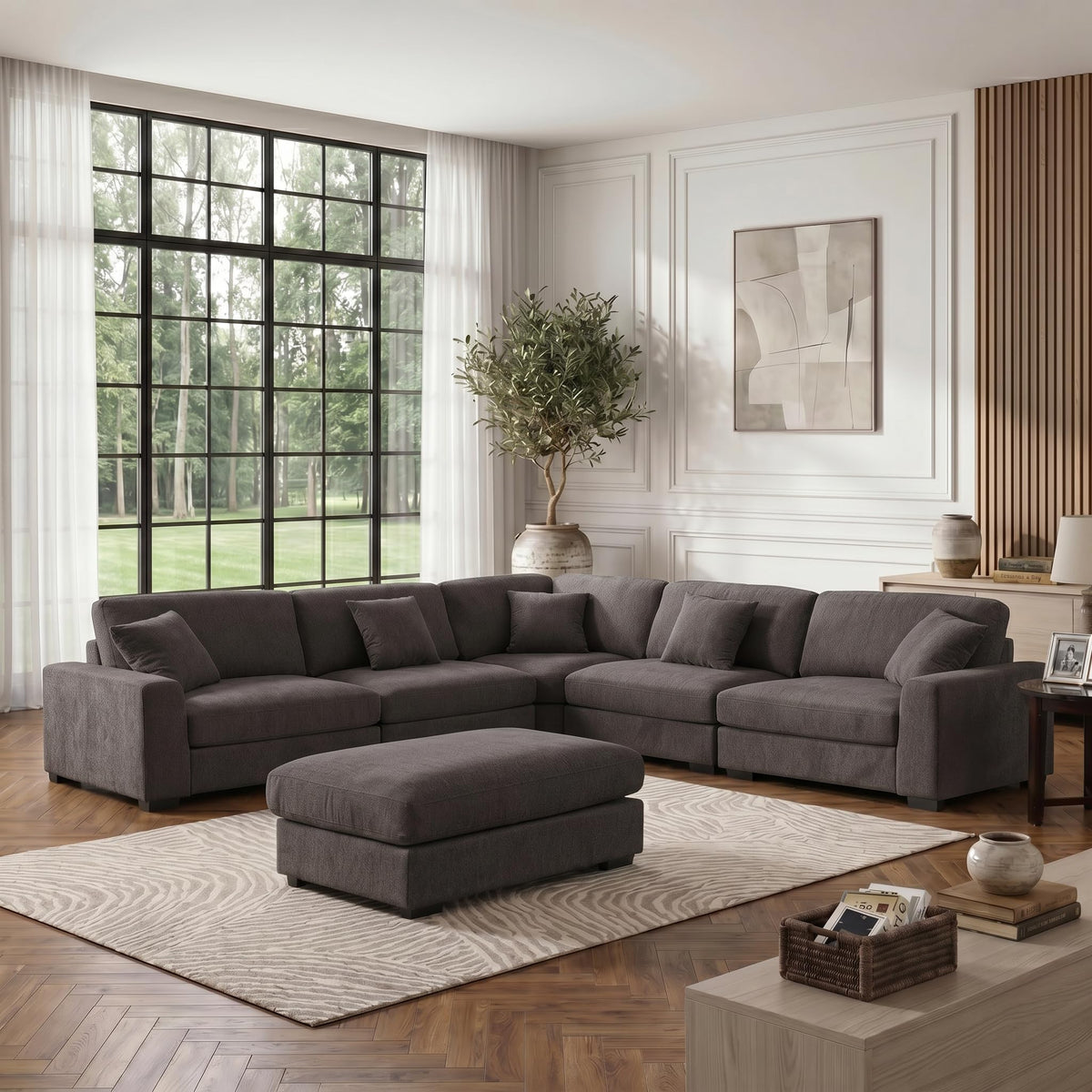 130 Inch Sectional Couch Modular Sofa with Ottoman Cloud Like Comfort 3 Seater Oversized Cloud Couch with Extra Large Chaise Chenille Fabric L Shaped Home Sofa for Living Room,Apartment(Gray)