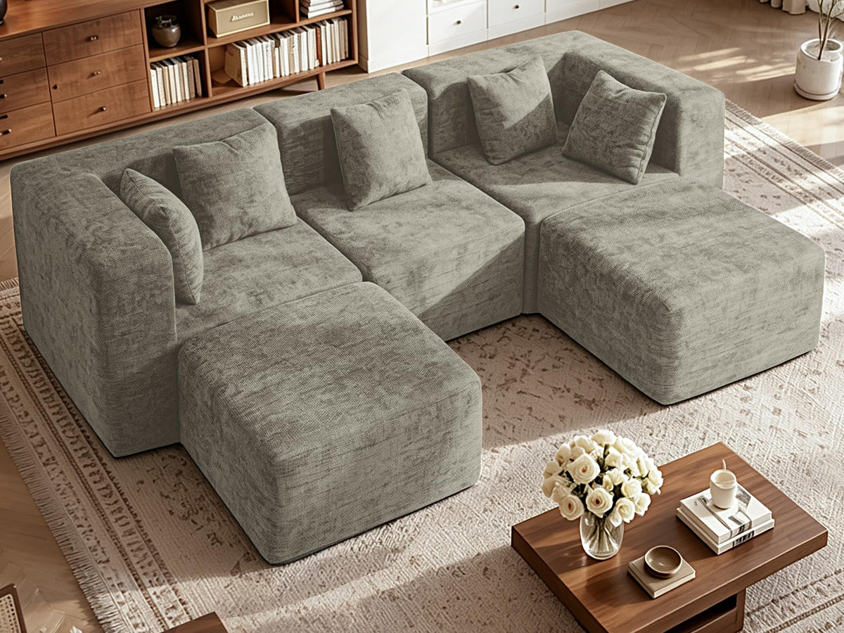 103" Three-Layer Sponge Boneless Couch sectional for Living Room Modular sectional Sofa High-Back 4-Seater L-Shape Couch with Ottoman Memory Foam Waterproof Chenille Black