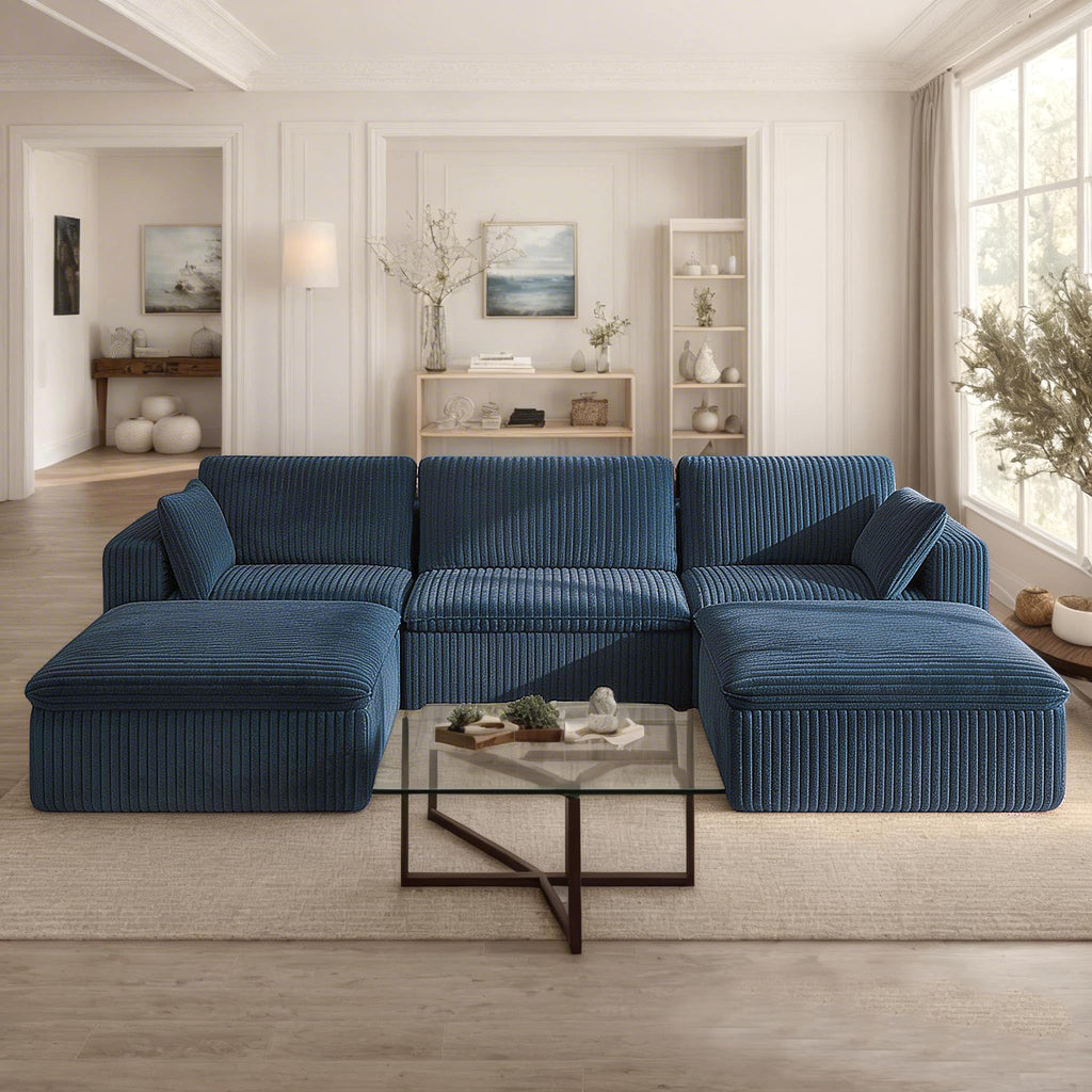 118.2" L‑Shape Modular Cloud Sectional Sofa, 3‑Seater Couch with Ottoman