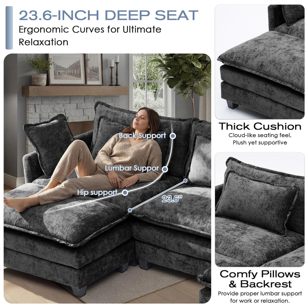 113.4" U-Shaped Modular Sectional Sofa with Ottoman