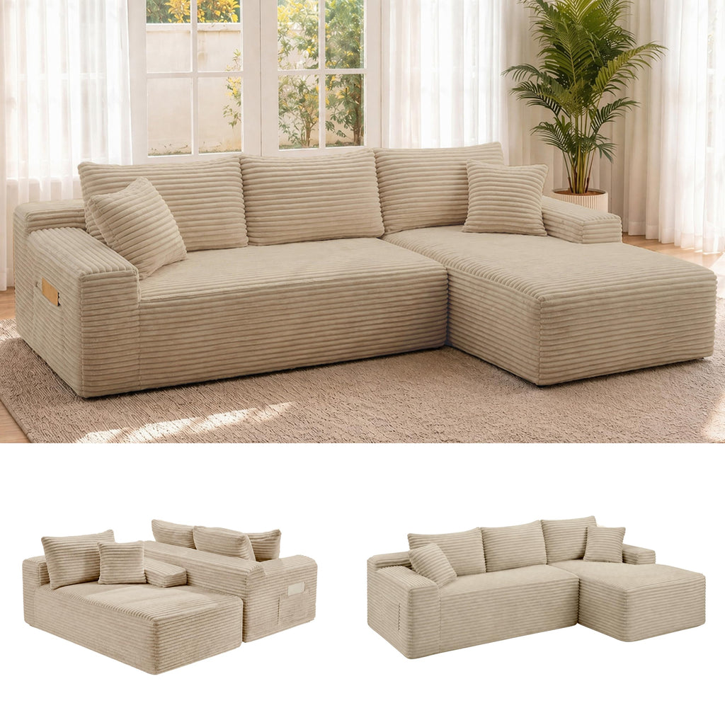 106" Modular Boneless Sofa, Sectional Chaise L-Shaped Couch for Living Room