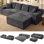 130" Modular Sectional Sofa with Ottoman, U-Shaped Corduroy Couch