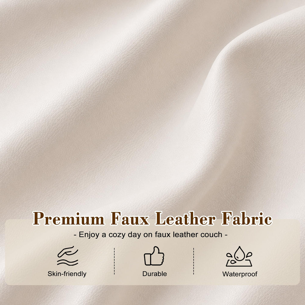 78.5" Cream White Faux Leather Sofa Couch for Living Room, Luxury Button T