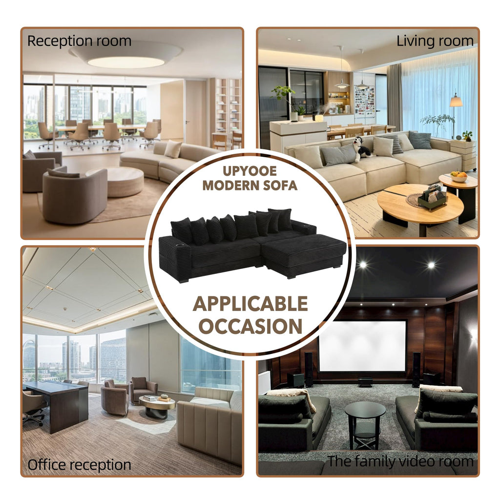 110.75'' Sleeper Sofa Bed King, Corduroy Modular Sectional Sofa, Black