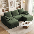 107" Modular Sectional Sofa Boneless Couch with Storage,U-Shape 3 Seat Comfy Modern Cloud Couch Sofa with Ottoman, 27" Deep Seat Corduroy Sofa for Living Room, Tool-Free Assembly - Green