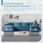 [NEW SKU of N723S1687C] 136" Chenille Modular Sectional Sofa with Deep and Wide Seat, U-Shaped Cloud Couch Set with Double Cushions, 6 Seat Sofa with Movable Ottoman, Oversized Indoor Furniture Enhan