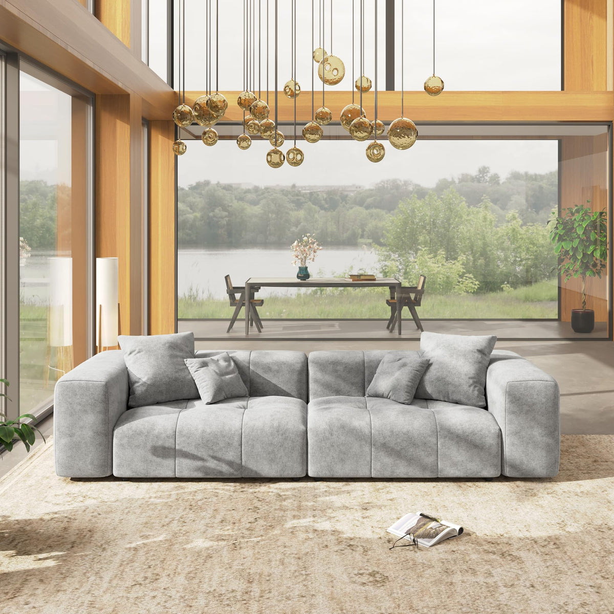 WJShome Oversized Sectional Couches for Living Room,183" V Shaped Couch, 6-Seater Cloud Modular Sectional Sofa, Linen Deep Seat Cloud Couches for Living Room,White