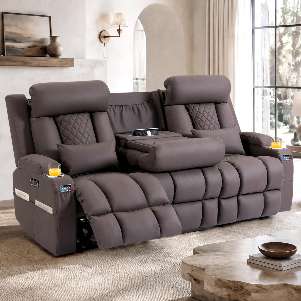 Wall Hugger Power Reclining Sofa w/ Adjustable Headrest, Gray
